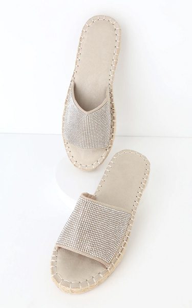 Maisie Anne Natural Rhinestone Espadrille Slide Sandals - BestFashionHQ.com